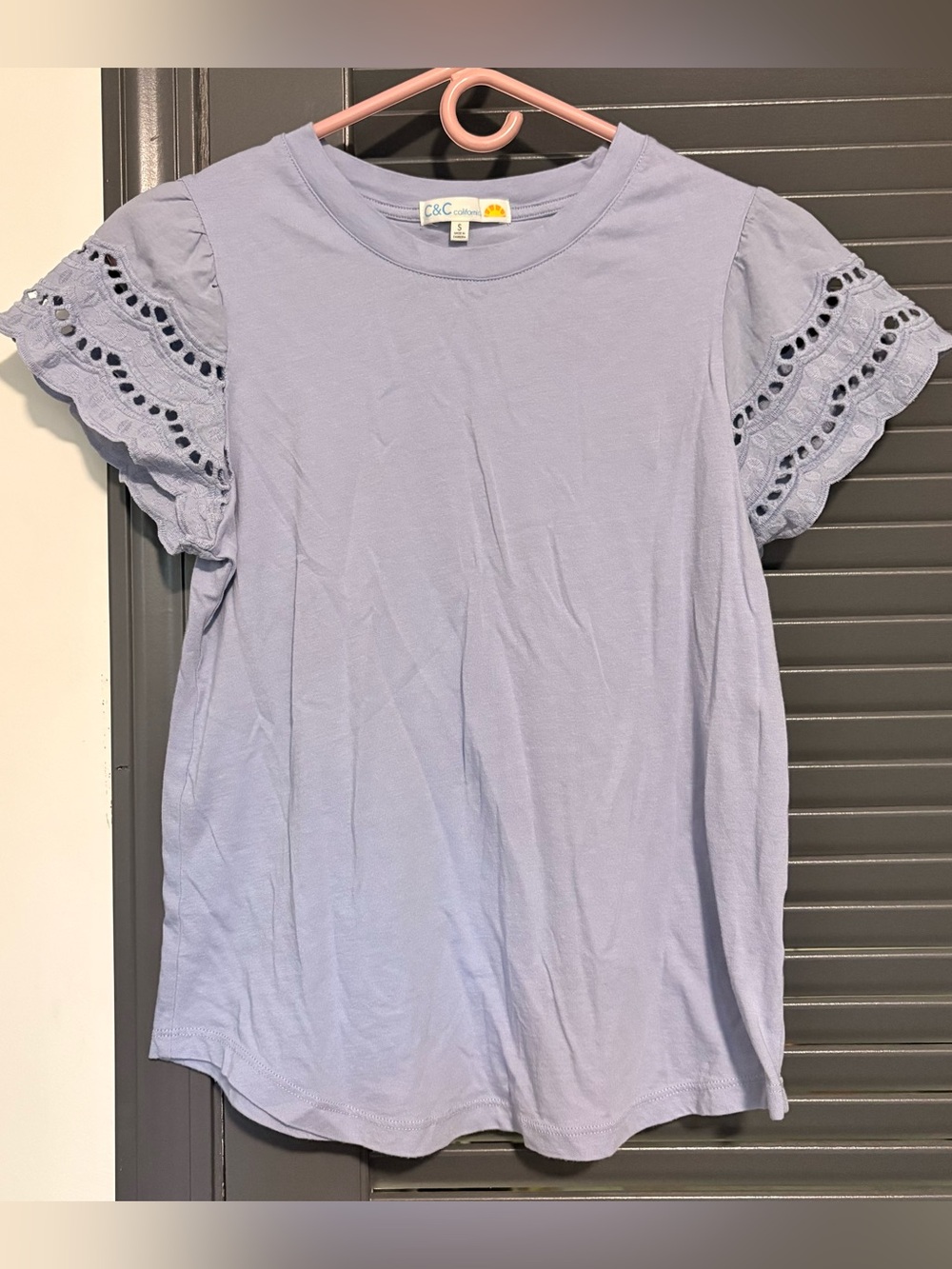 C&C California Light Lavender Eyelet Sleeve Short-Sleeve Tee